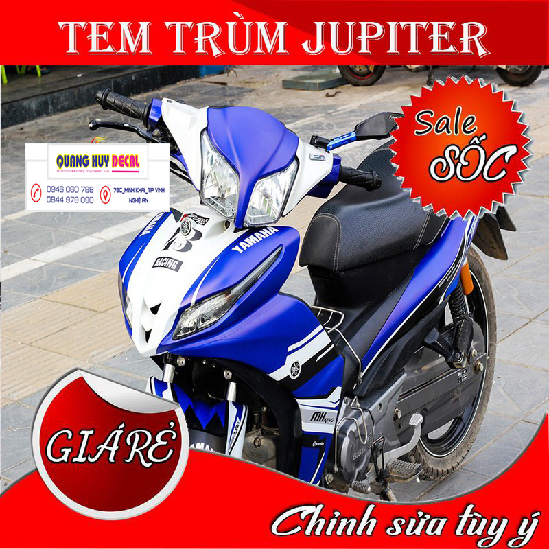 Tem trùm jupiter xanh trắng - Độ dán team trùm decal xe máy jupiter xanh trắng - Team trùm decal xe máy jupiter rẻ đẹp và chất
