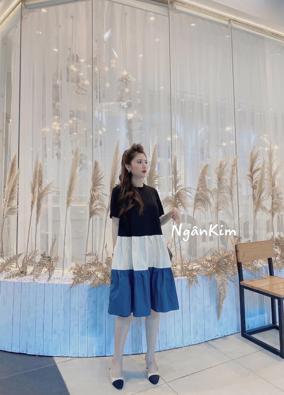 Váy bầu ( đầm bầu) xinh dáng dài xếp tầng đẹp