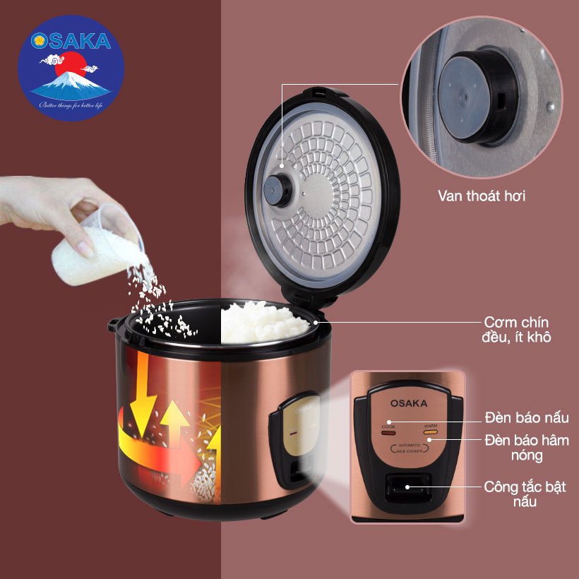 Nồi cơm điện OSAKA RC318P 1.8L (Nâu Đồng)