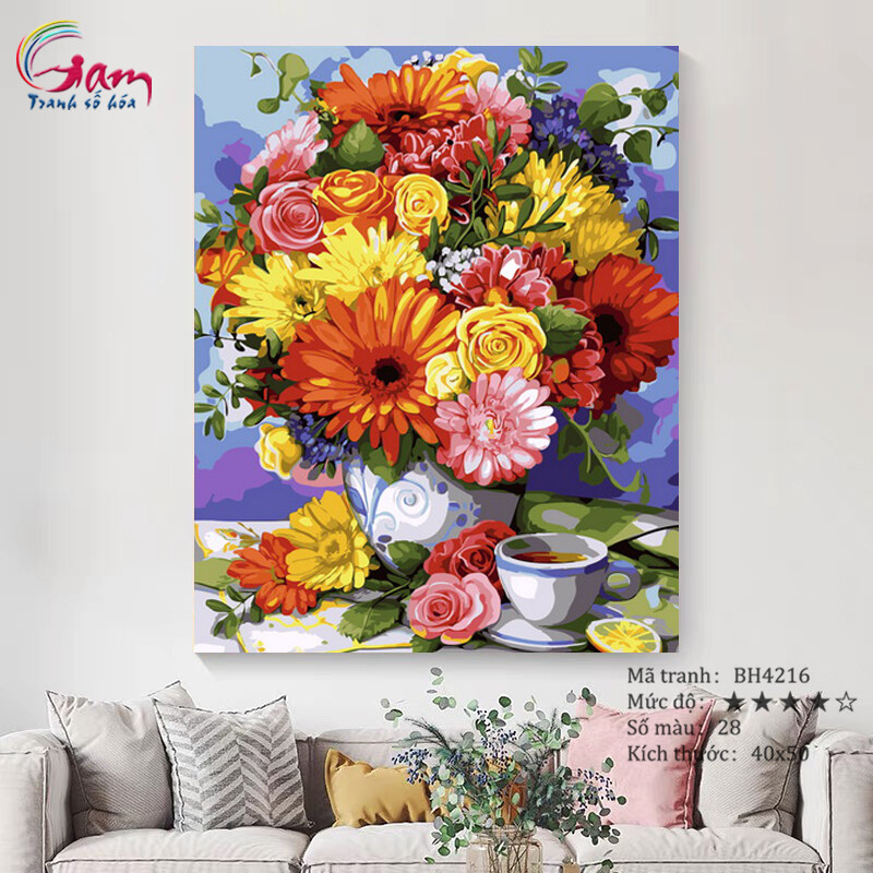 DIY Paint by numbers kit with frame for adult svase and tea cup Painting For Wall Decor New Hobby And meaningful gift BH4216