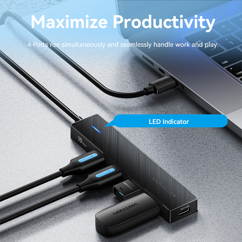 Vention USB-C Hub 4 Cổng USB 3.2 - Tốc Độ 10Gbps - Bộ Chia Cổng Type-C - Tương Thích Macbook Laptop Điện Thoại - Đèn Báo Hiệu - Cắm Là Chạy