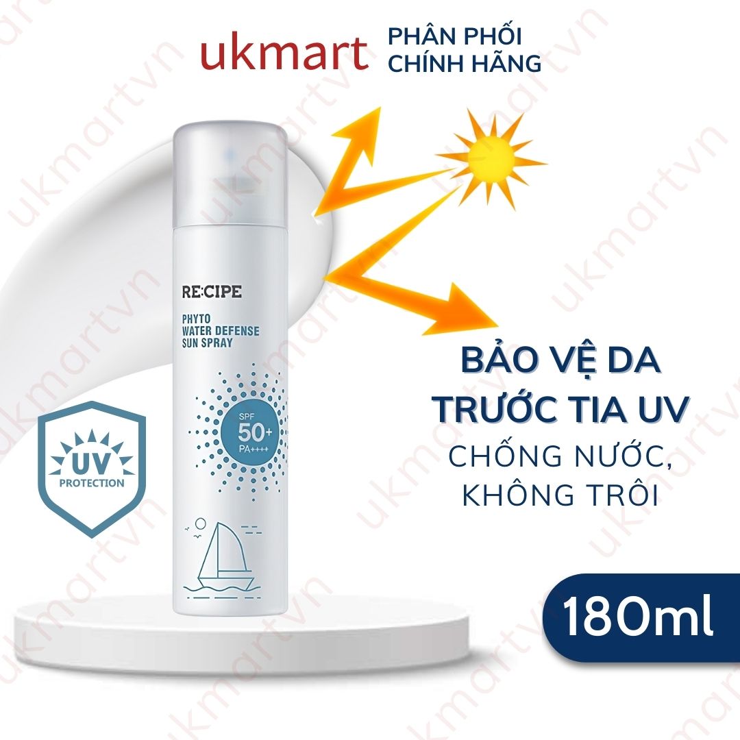 Xịt chống nắng toàn thân jm solution sun spray spf 50+/pa ++++ 180ml xịt chống nắng recipe spf50+ pa++++recipe phyto water defense sun spray 50ml - 180ml