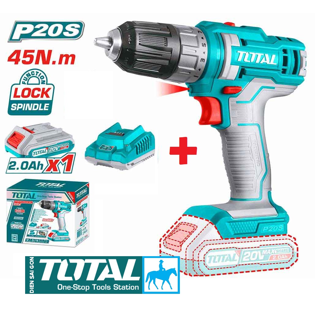 Máy khoan pin vặn vít 20v 10mm 1500rpm total tdli200515 tdli200518
