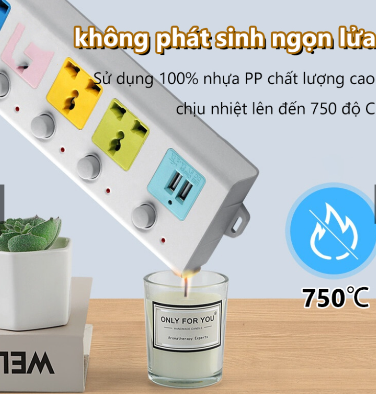 Ổ điện 4 ổ cắm 2 cổng usb dây dài 2m Con Voi