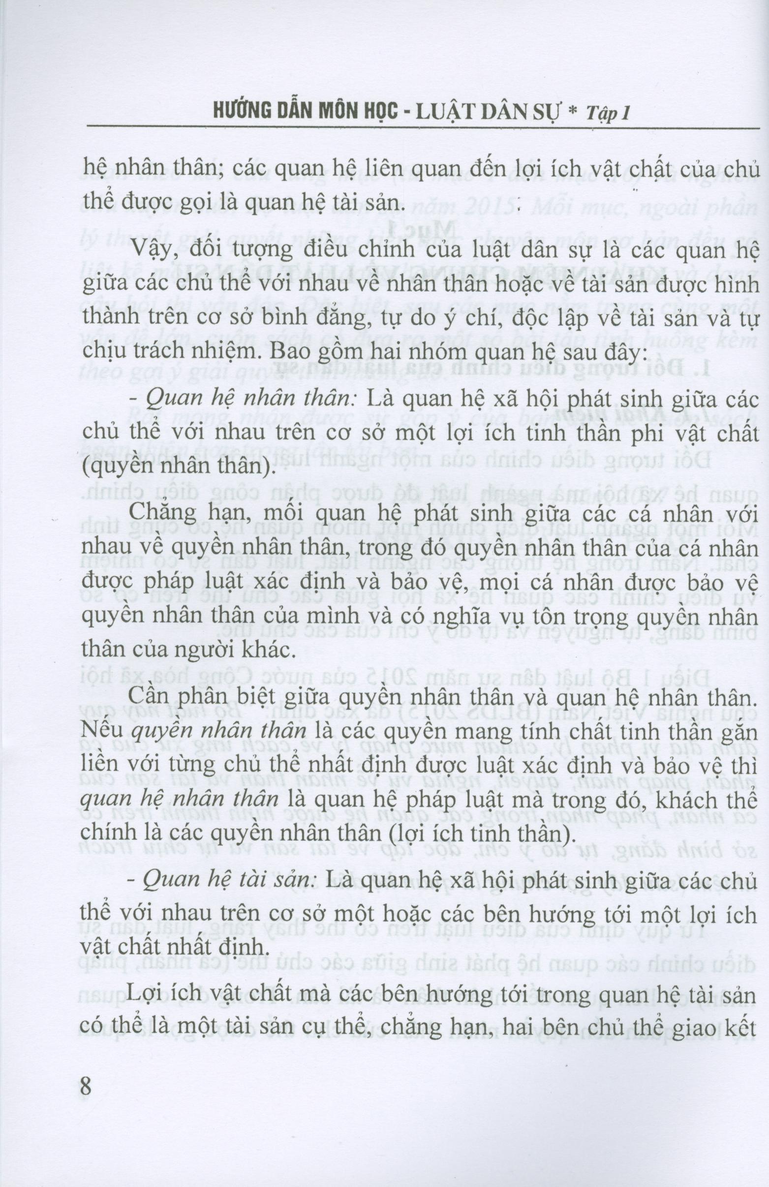 Hướng dẫn môn học luật dân sự - tập 1