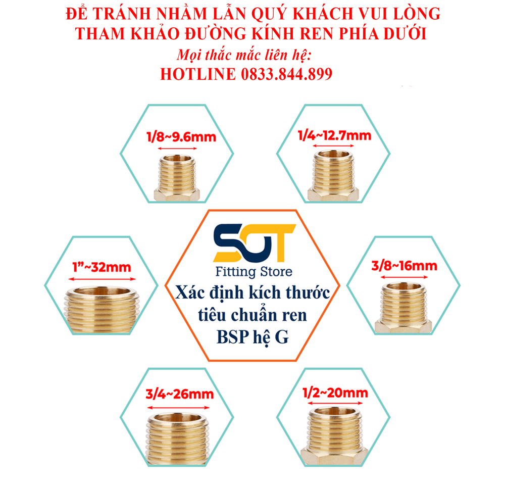 Nối Ren 21 Đồng Thau, Đầu Nối Thau Chuyển Ren Trong Ren Ngoài - Brass Threaded Pipe Fittings Straight Connectors