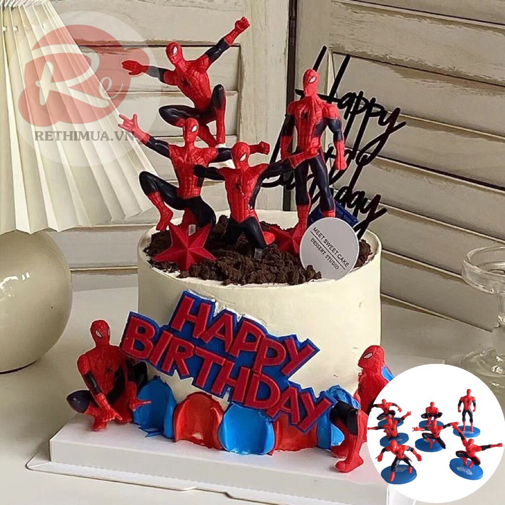 Bộ người nhện 7 món - Trang trí bánh sinh nhật bánh kem