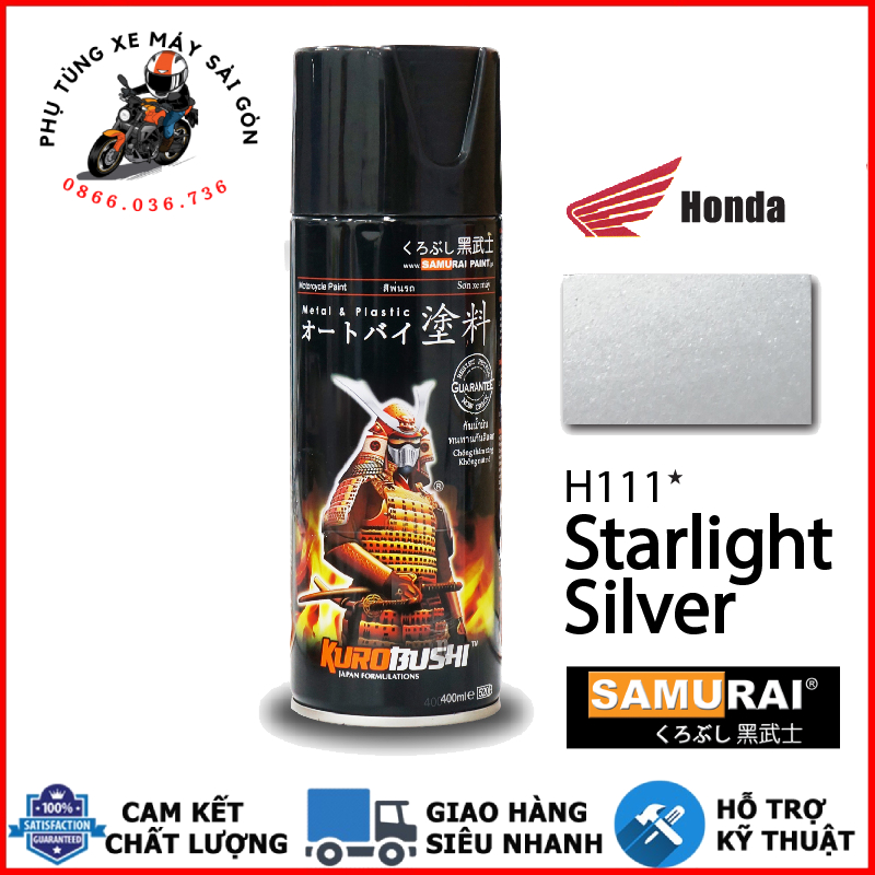 Chai sơn xịt, sơn xe Samurai H111 màu bạc sáng 400ml chính hãng - Nhập khẩu Malaysia