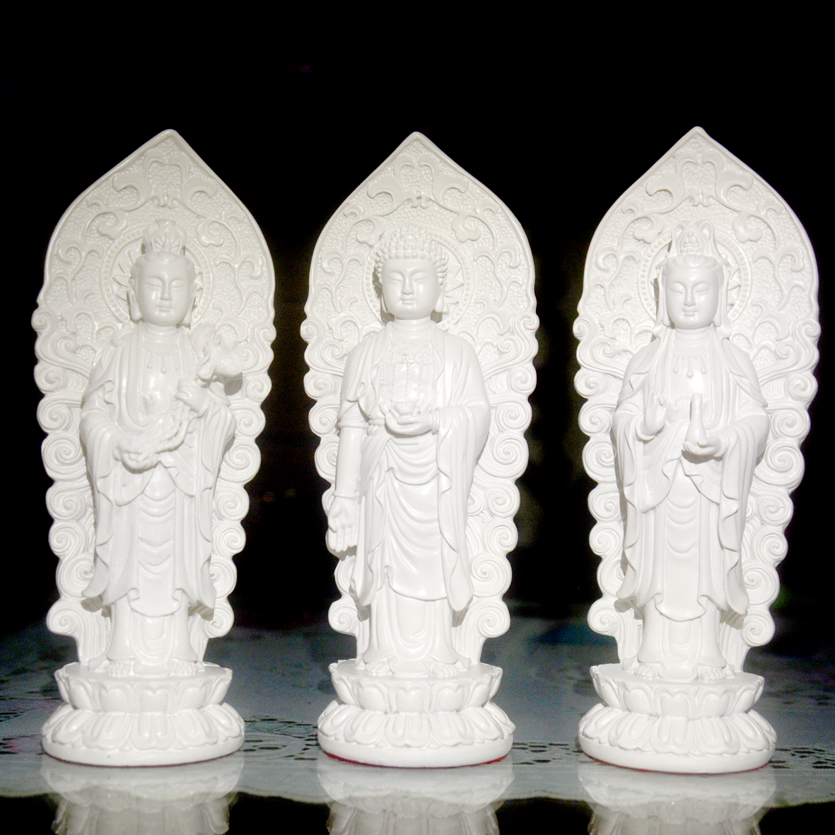 Bộ ba tượng Phật Tây Phương Tam Thánh hào quang cao 18cm-Nhiều mẫu