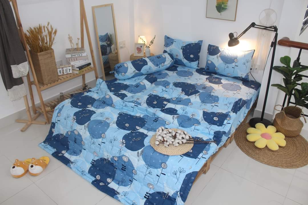 Bộ ga gối Thắng lợi cotton 100% hàng chuẩn có in logo