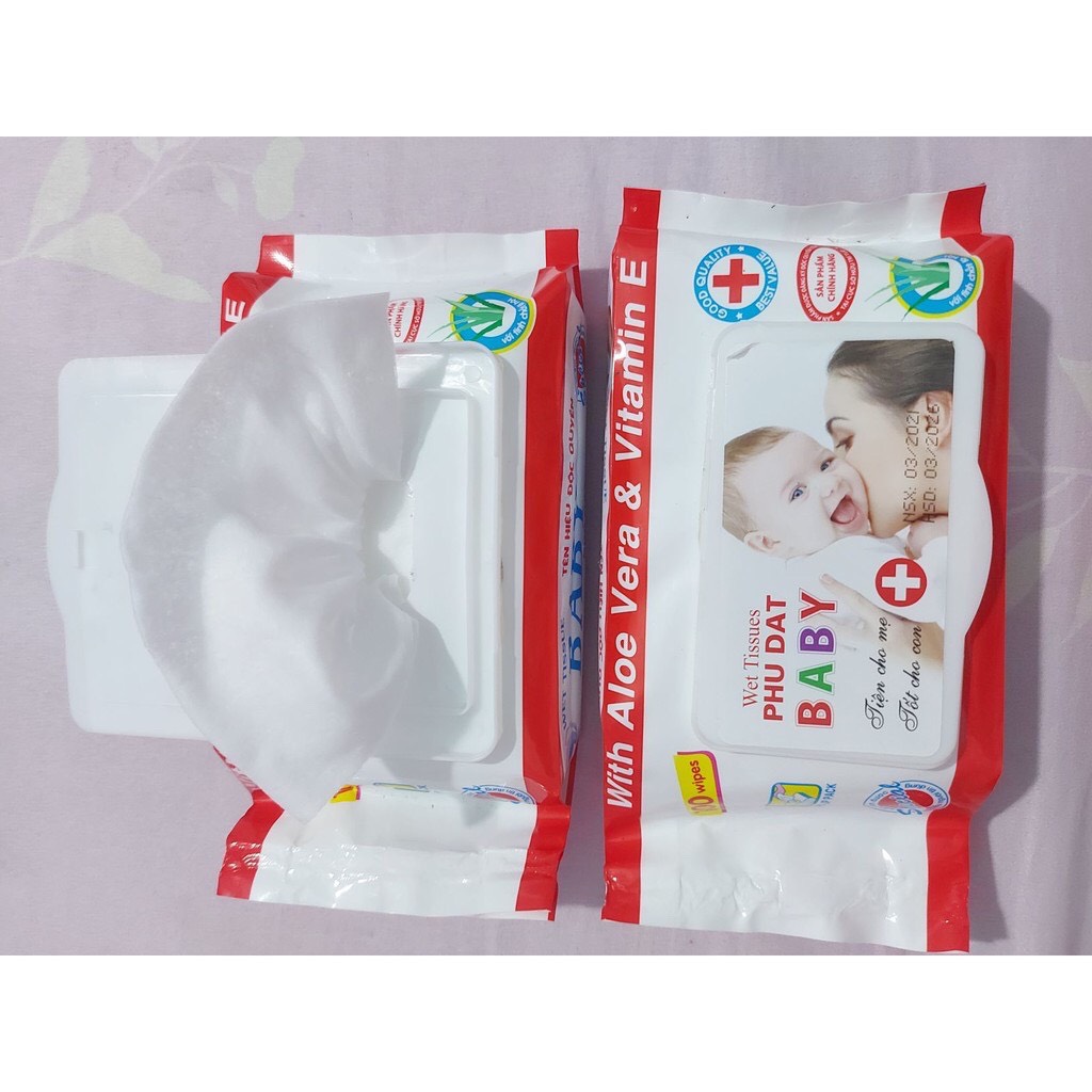 KHĂN ƯỚT / GIẤY ƯỚT BABY PHÚ ĐẠT 100 tờ (1 gói)