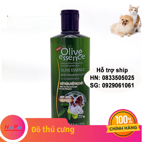 Hanpet - Sữa tắm OLIVE 450ml loại Trị ve rận - Sữa tắm tinh dầu ô liu chó mèo - dầu gội thú c- HP10787TC