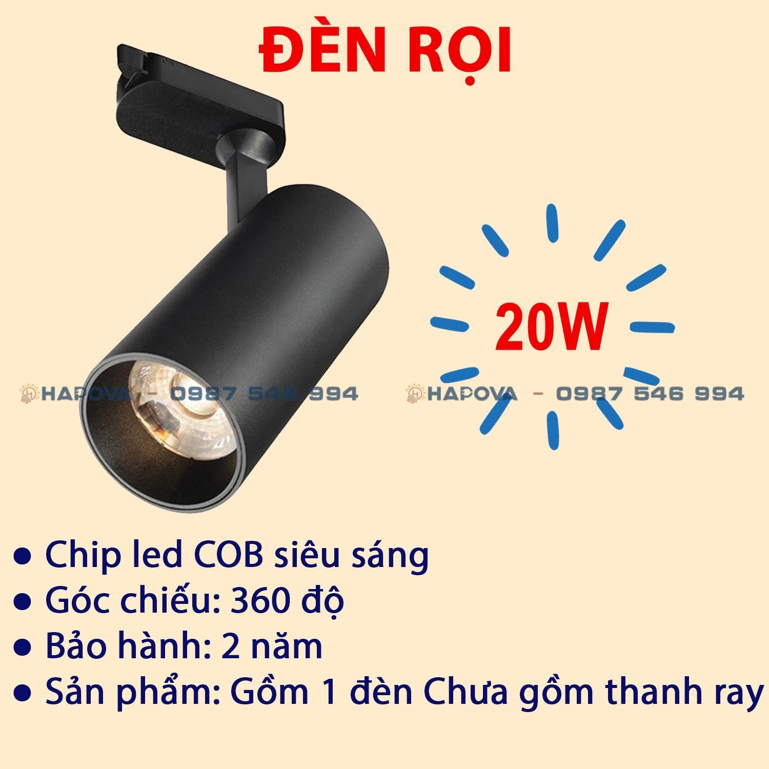 Đèn rọi ray công suất 20W, 30W HAPOVA VAMBI DR 02
