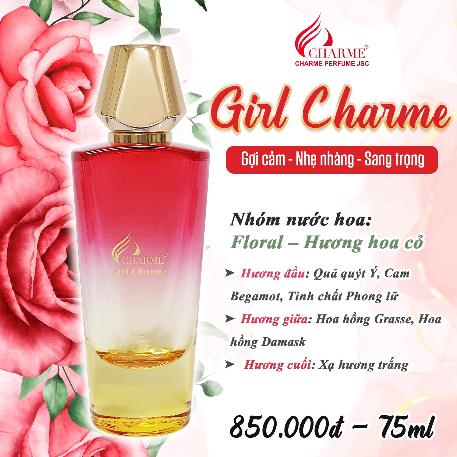 Chiết nước hoa nữ CHARME GIRL 10ML Gợi cảm quyến rũ tươi mát Cá tính Nước hoa nữ Nước hoa chính hãng Dầu thơm nam nữ Dầu thơm nữ Nước hoa nam Làm đẹp Nước hoa