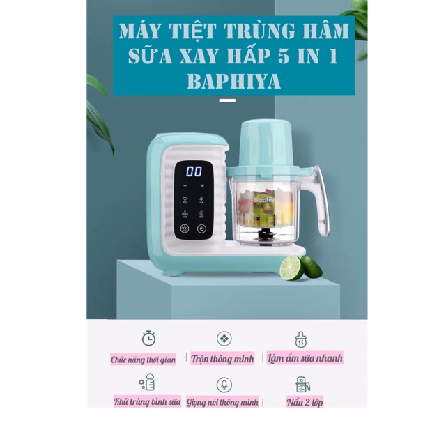 Máy chế biến thức ăn (xay, hấp, rã đông, hâm nóng và tiệt trùng bình sữa) BAPHIYA cho bé