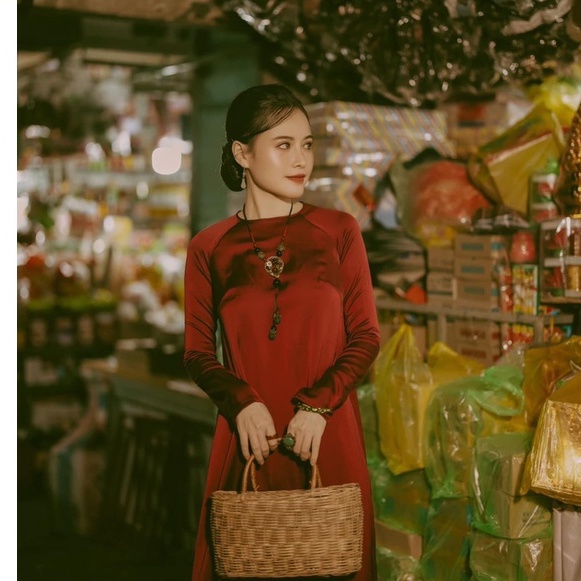 Áo Dài Cách Tân  dáng Xuông 2 Tà Lụa Tây Thi Cao Cấp ( Xuông cổ tròn )