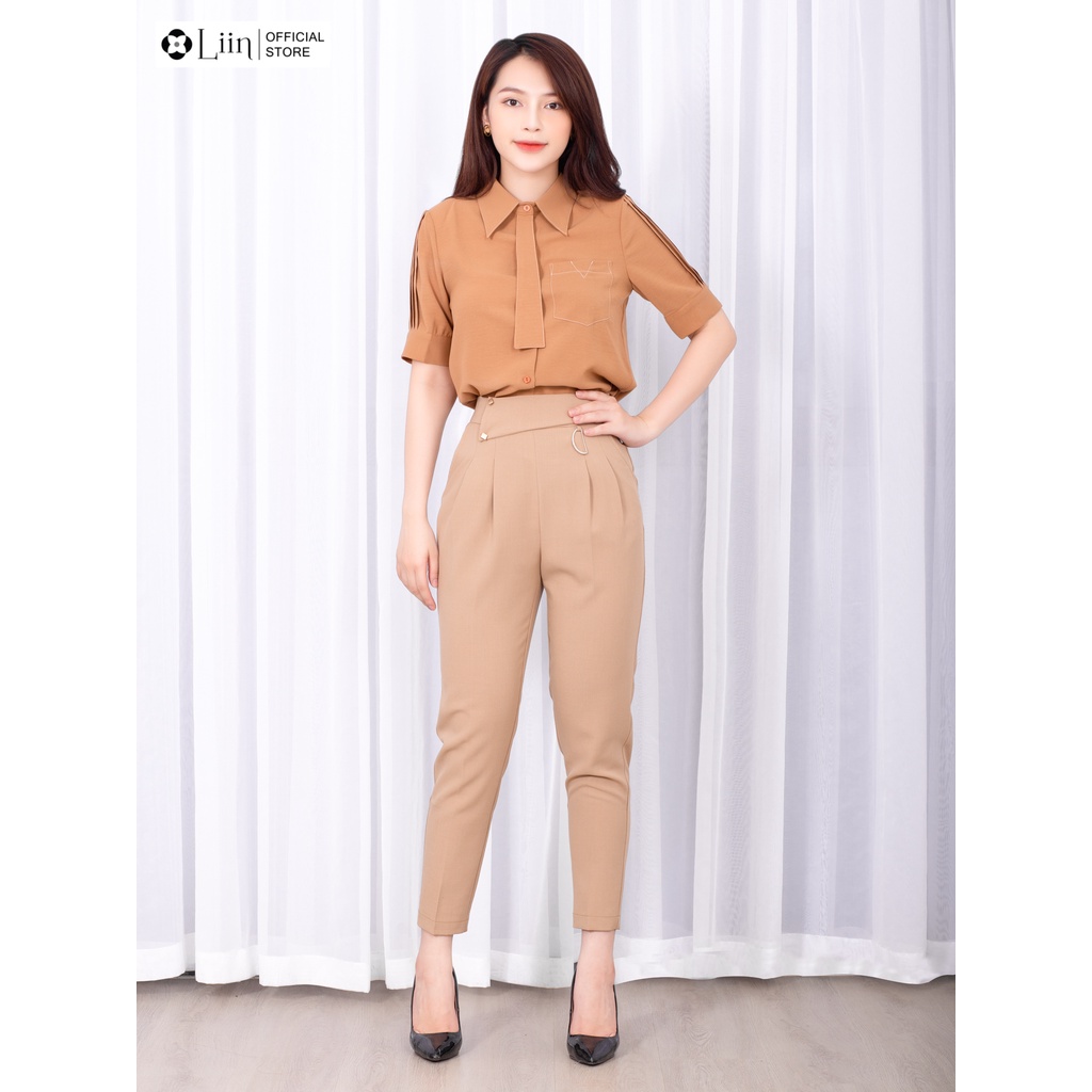 Quần baggy nữ, form công sở cách điệu đai chữ D thời thượng liin clothing Q3574