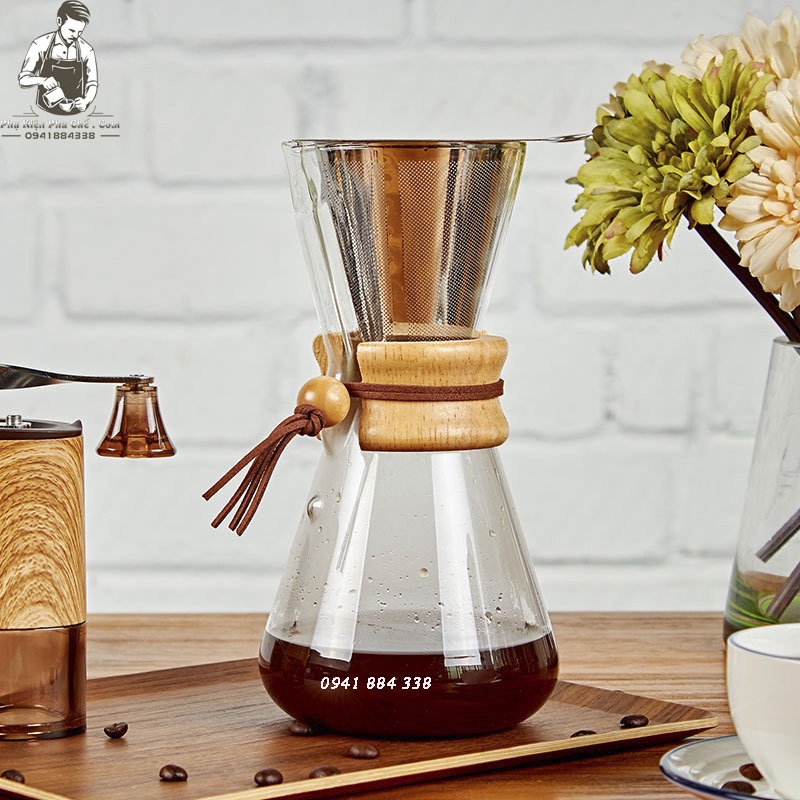 Bình Chemex Pha Cà Phê Pour Over Drip Brew V60 Thủy Tinh