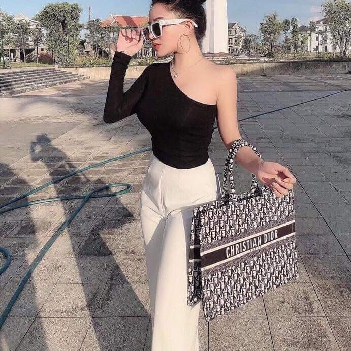 sét áo lệch vai cách điệu quần suông