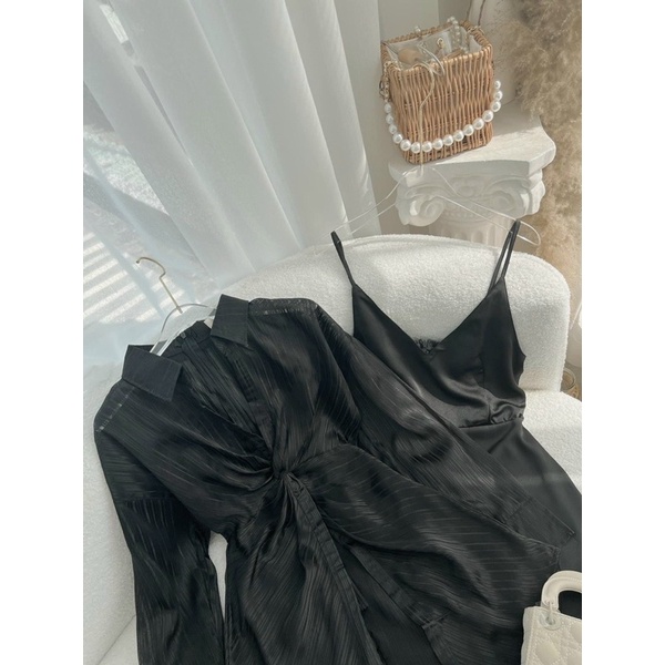 Set đầm 2 dây + sơmi xoắn 2 màu ( có bigsize )