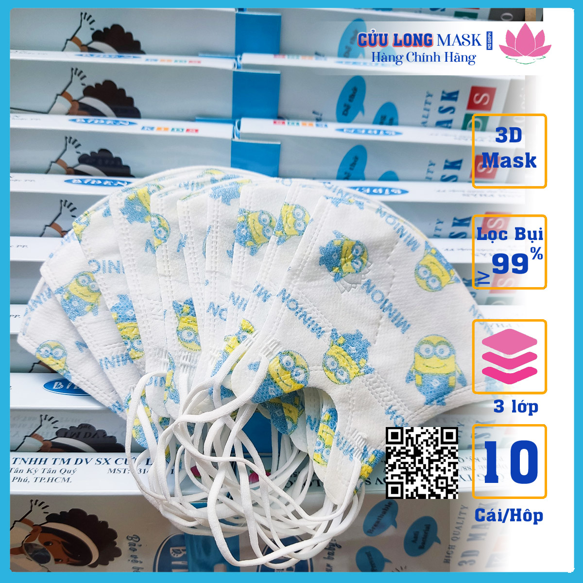 Khẩu trang cho bé từ 2-6 tuổi, 3D Biden Cửu Long