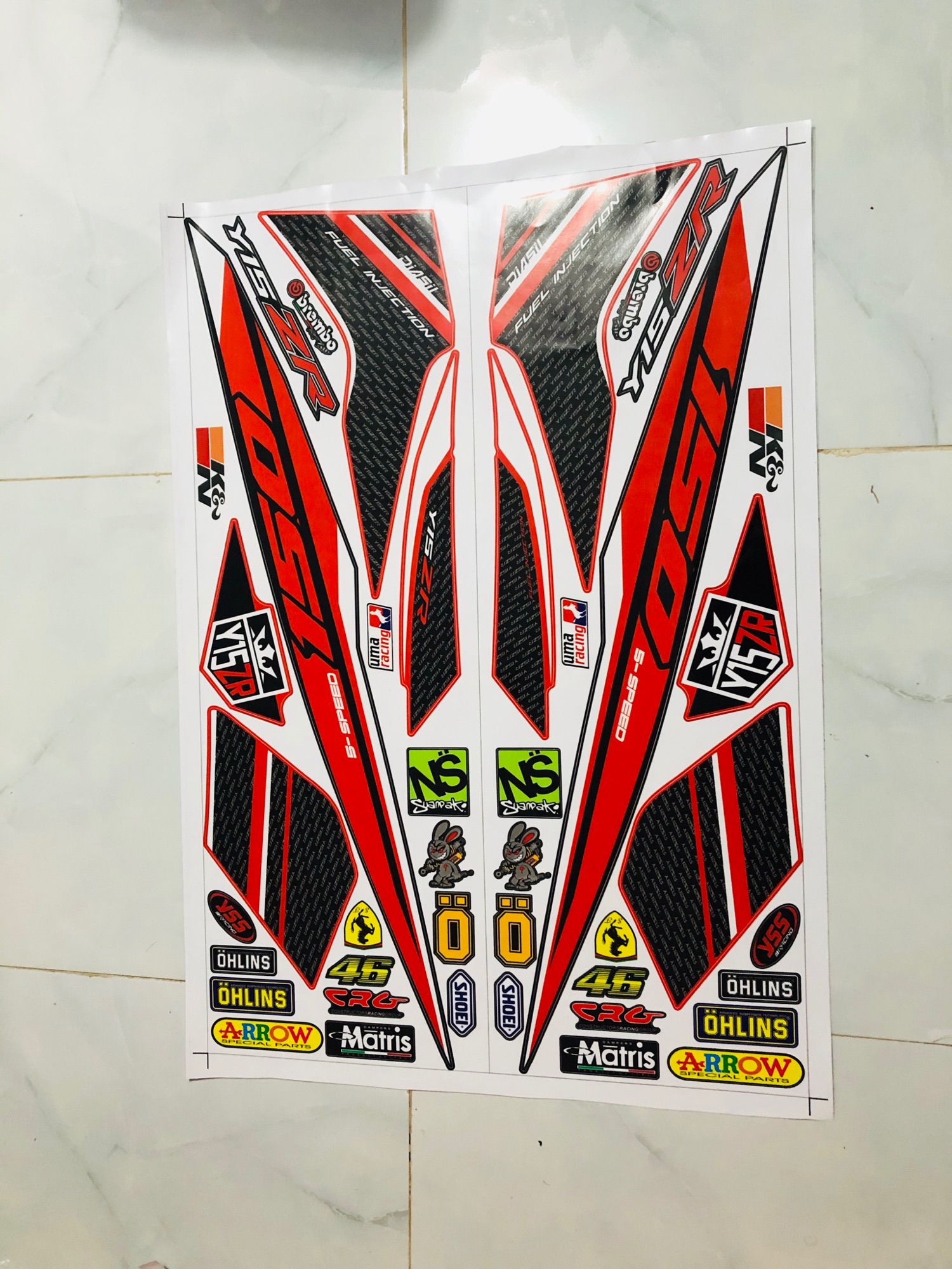 Tem rời xe exciter 150 y15zr đỏ đen