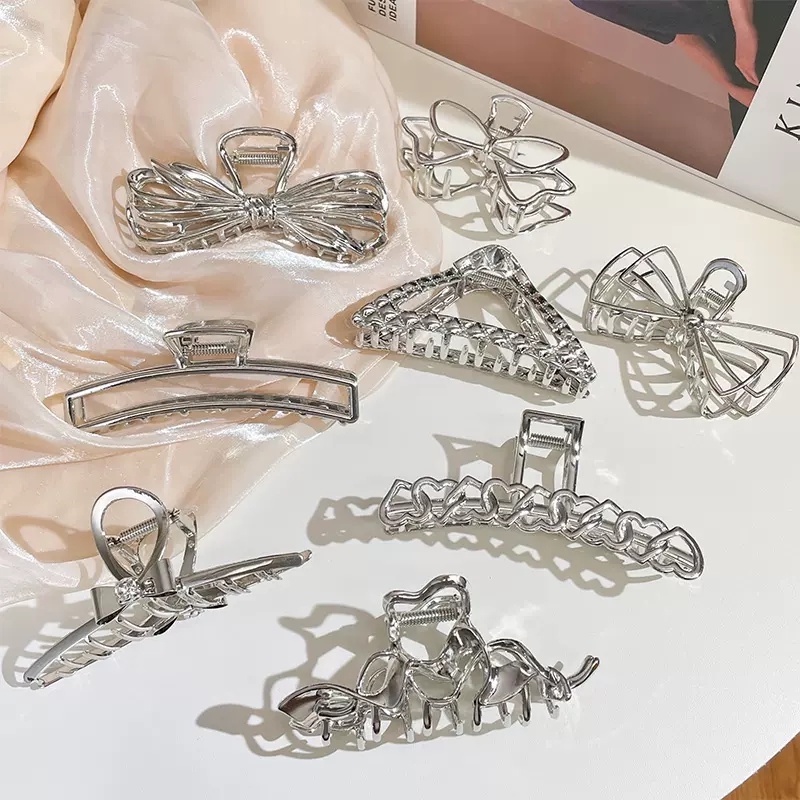 Kẹp Tóc Cá Mập / Cá Mập Bằng Kim Loại Màu Bạc Phong Cách Hàn Quốc Mới