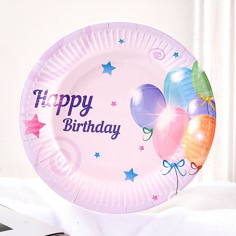Set 10 đĩa giấy Happy Birthday trang trí sinh nhật