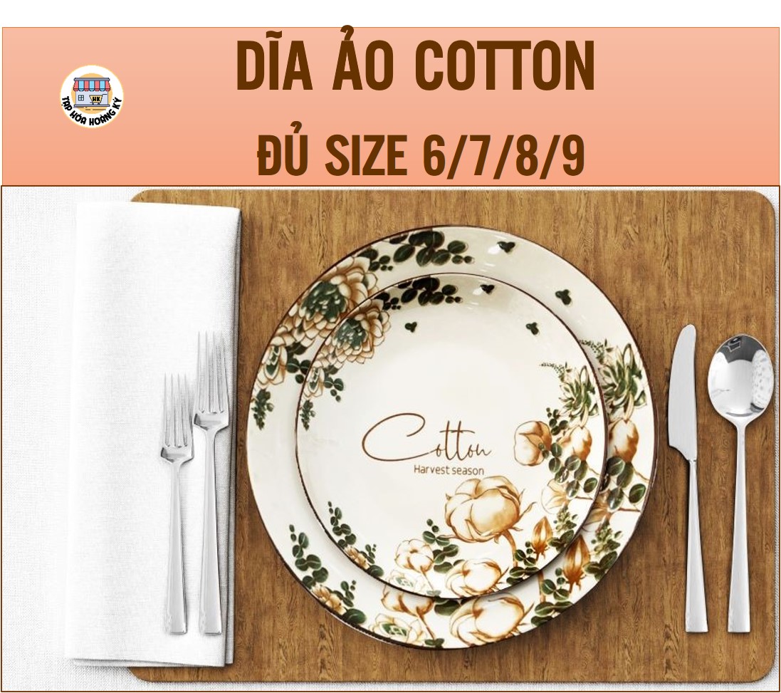 Ceramic Round Plate with Cotton Flower Pattern - Diameter 15cm (Size 6)
