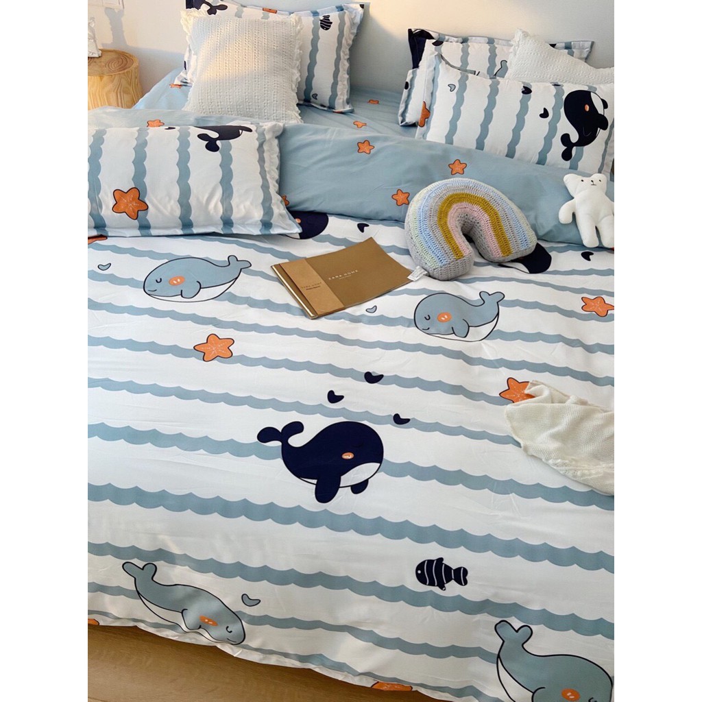 Chăn ga gối cotton 3d - Mẫu Cá heo.