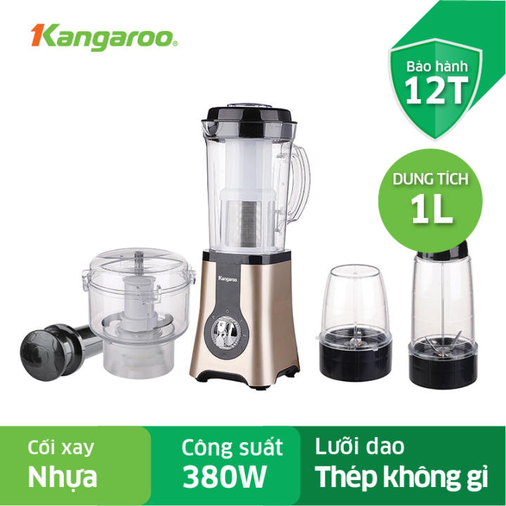 Máy Xay Sinh Tố Đa Năng Kangaroo KG4B3 – Dung tích 1L, công suất 380W, 4 cối nhựa, 2 tốc độ xay, 1 nhồi, điều khiển núm vặn – [Bảo Hành Chính Hãng…