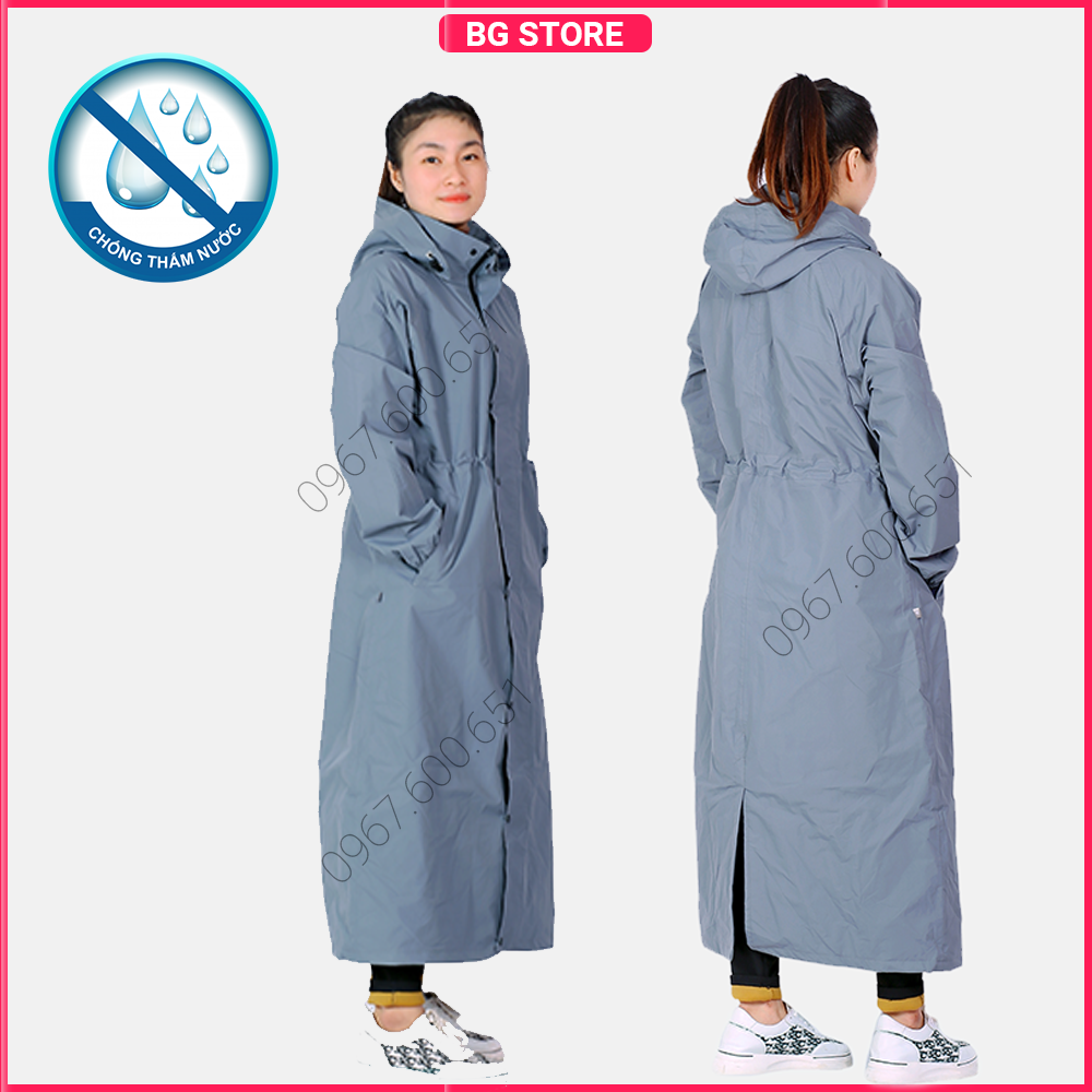 Áo mưa Măng Tô nữ cao cấp chống thấm nước tuyệt đối – Màu xanh ghi DENIM cá tính