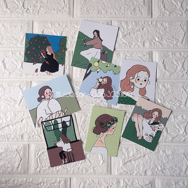 POSTCARD cô gái set 9 tấm decor trang trí - ttu.decor