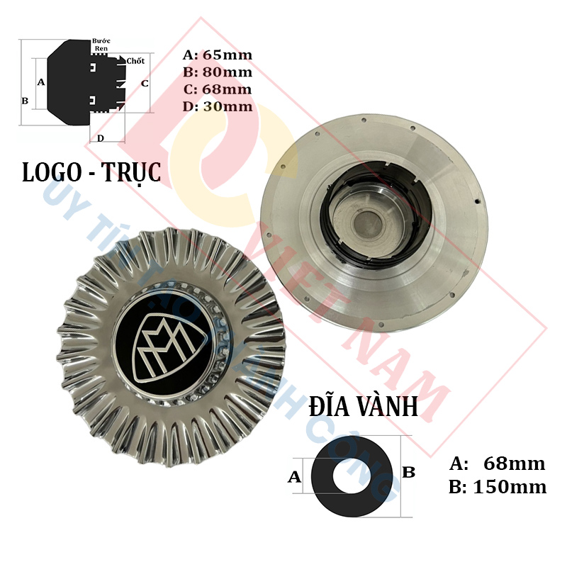 Logo chụp mâm, ốp lazang bánh xe ô tô Maybach ZGS-004, chất liệu nhựa ABS và hợp kim nhôm cao cấp