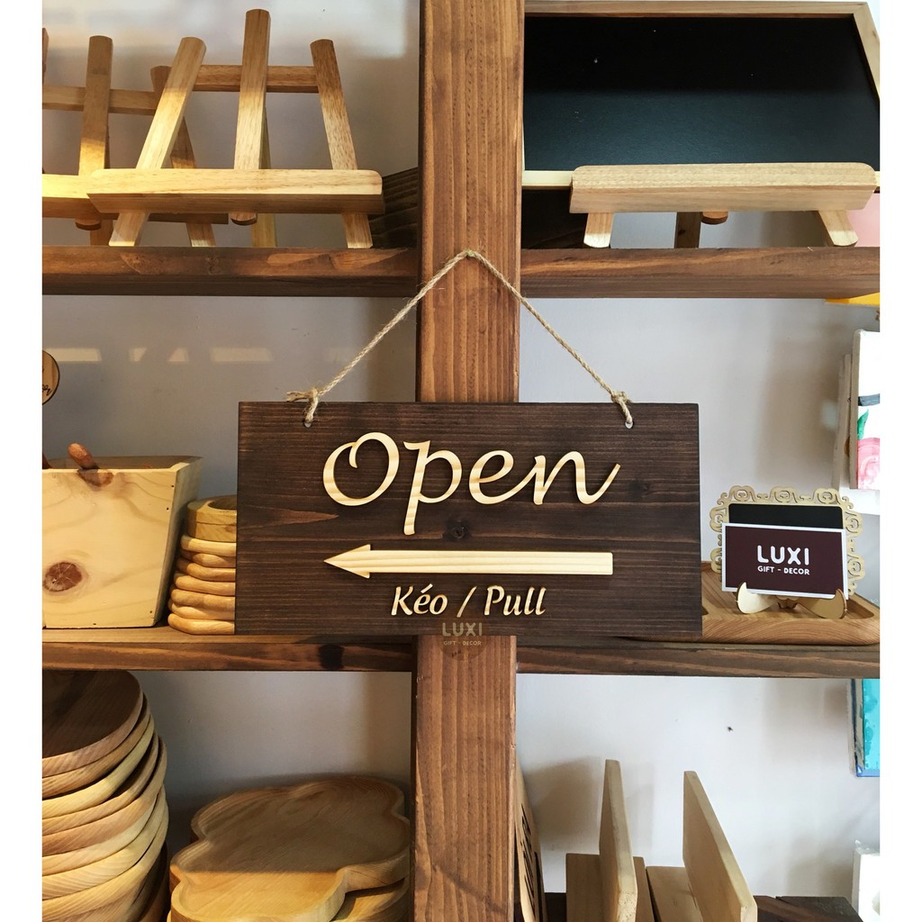Bảng gỗ treo cửa 2 mặt Open(kéo qua/Pull) - Closed LUXI decor
