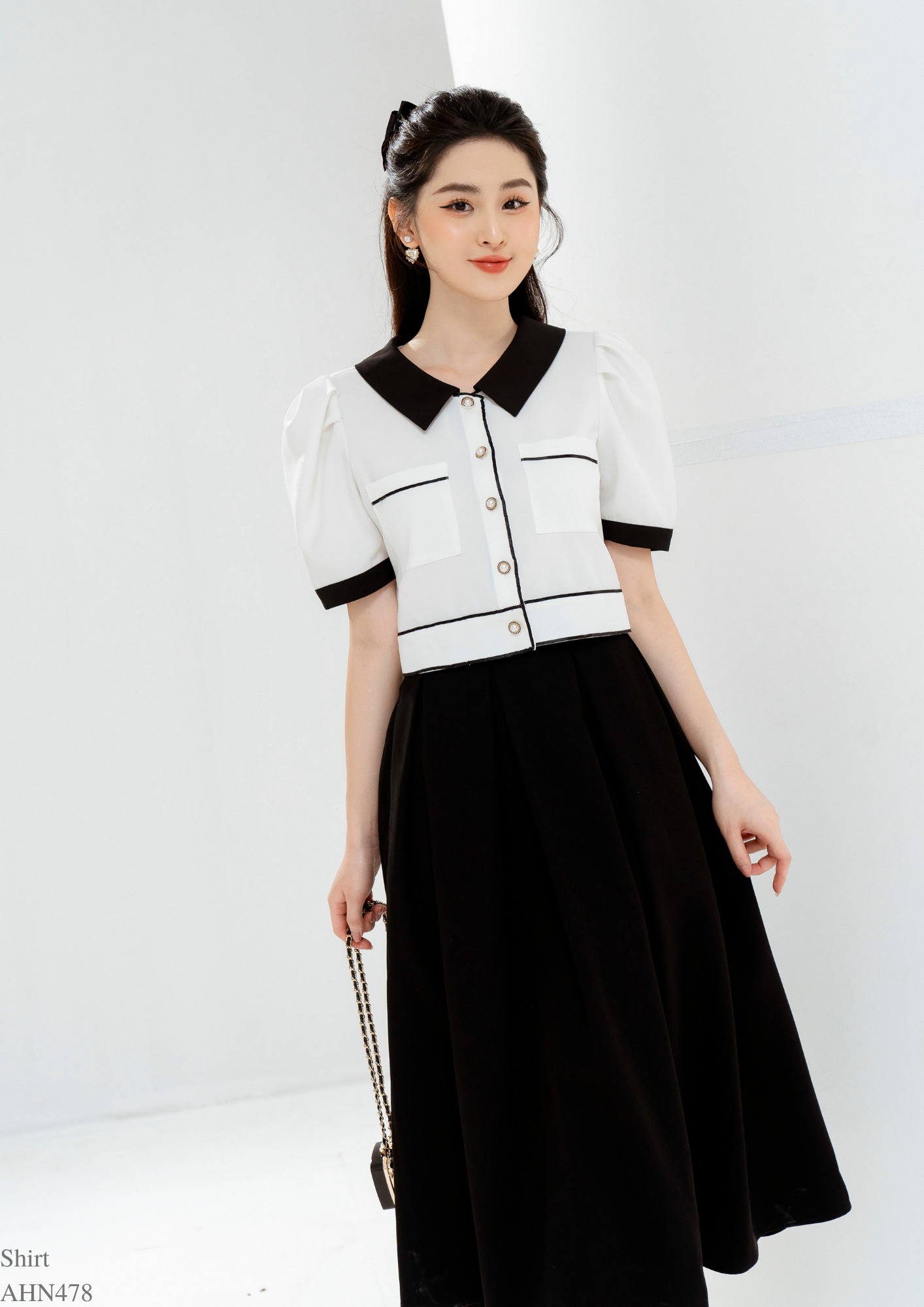 TIINSTORE Chân váy dáng dài xếp ly  CHD081