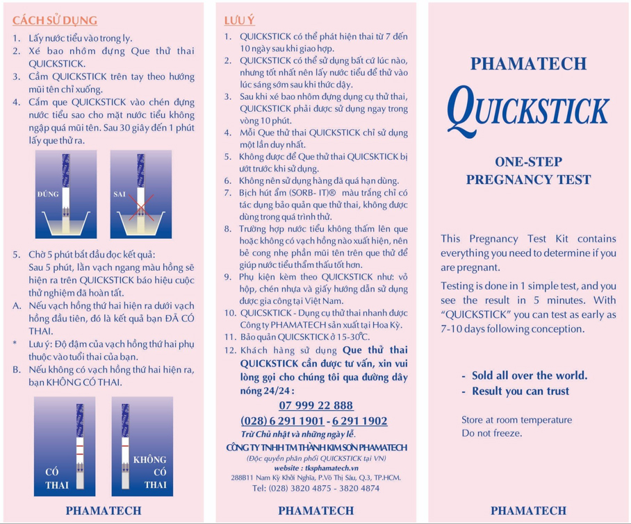 [HCM] [CHÍNH HÃNG] Que thử thai Quickstick HCG Pregnancy Test (Nhập khẩu Mỹ) - Dụng cụ test phát hiện thai sớm, chính xác