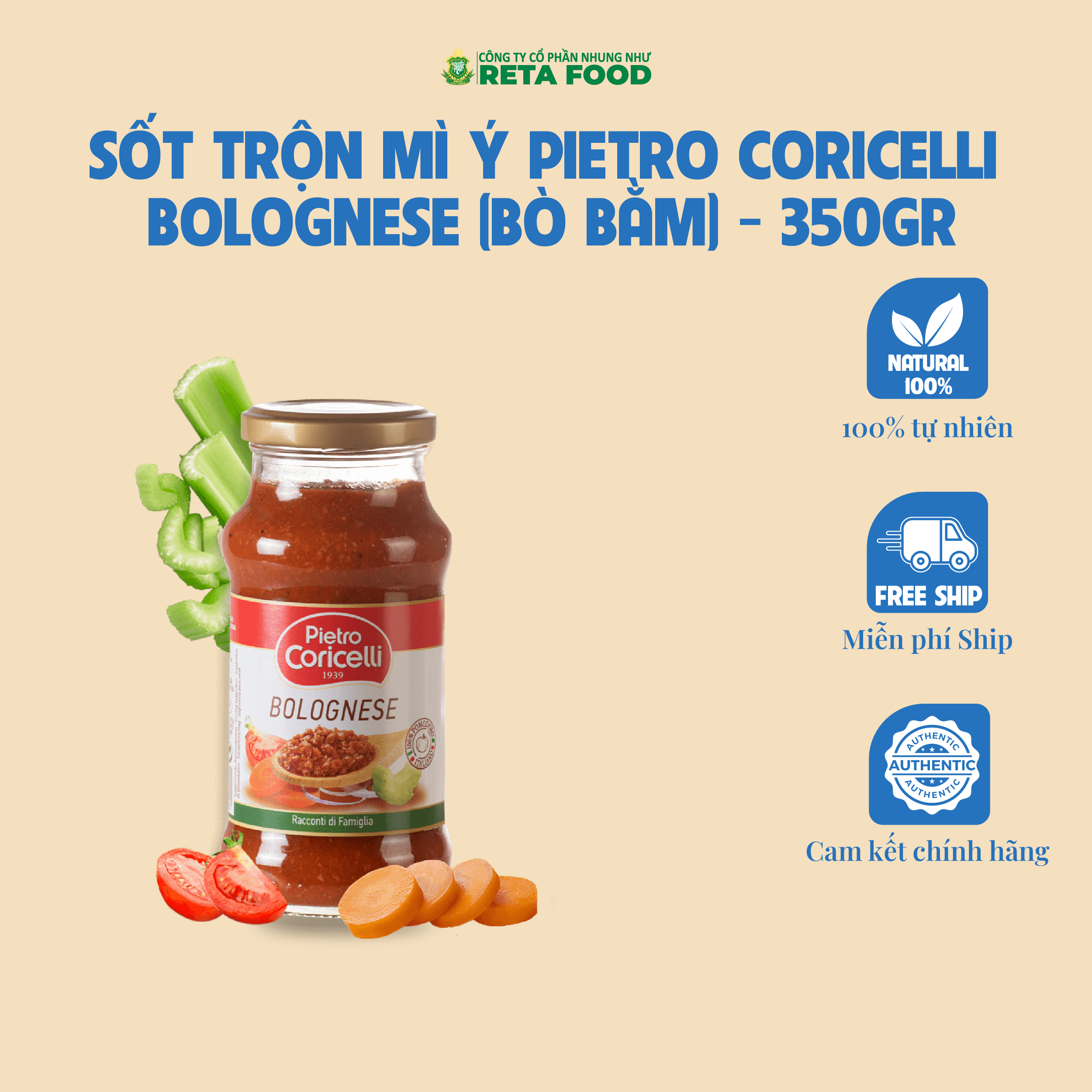 Sốt Trộn Mì Ý Pietro Coricelli Bolognese (Bò Bằm) 350gr