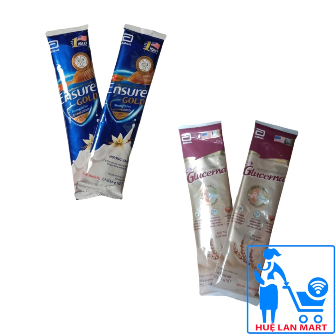 Combo 1/2 Gói Sữa Bột Ensure Gold 60,6G Vị Vani -  Glucerna 52,1g Hương Vani/ Lúa Mạch