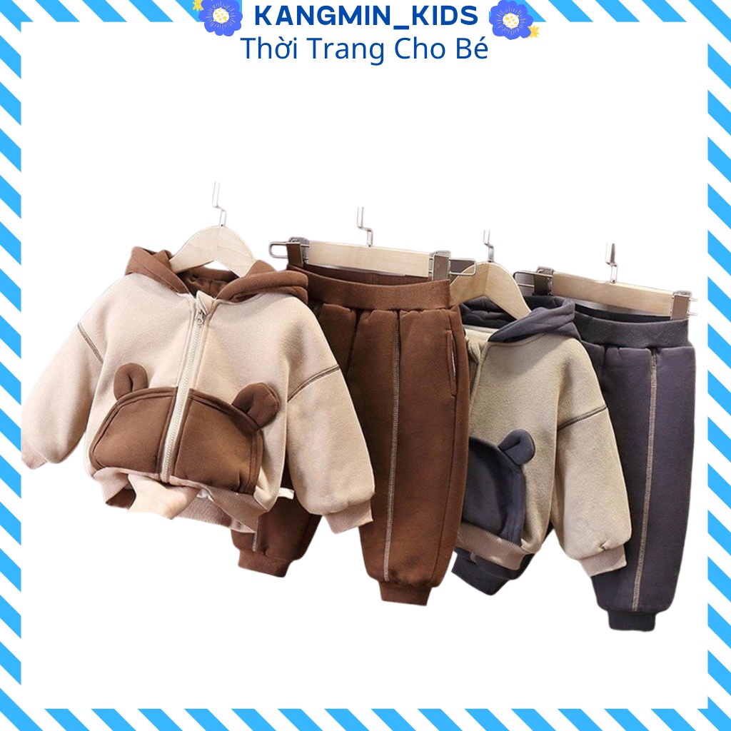 Bộ nỉ cho bé trai bé gái hàn quốc kangmin kids ,bộ áo khoác quần nỉ thu đông cho bé ng08 từ 6-27kg