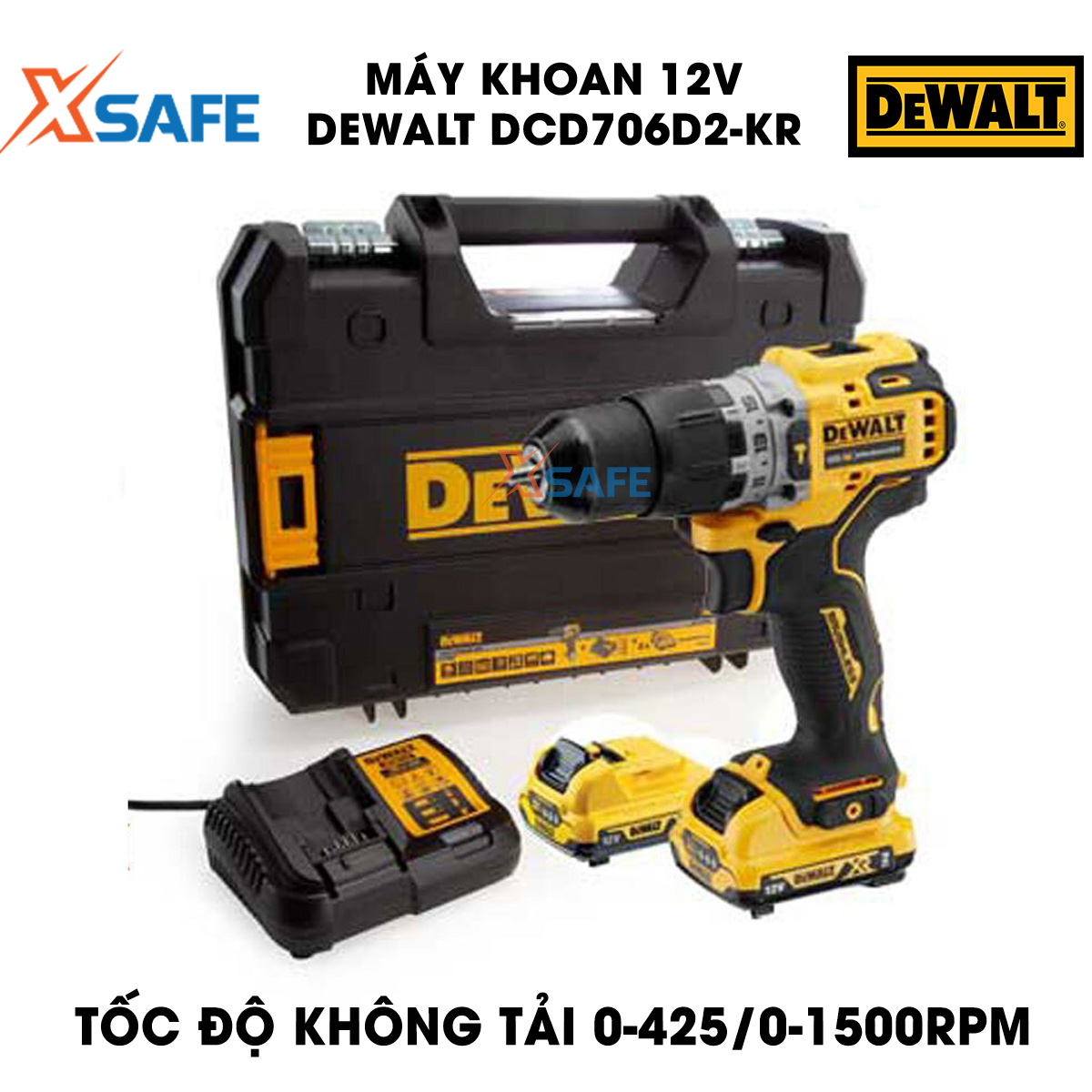 Hand drill 12v DeWalt dcd706d2-kr bundled 2 battery and 1 charger. Hand drill torque twist 57.5/25.5nm, genuine warranty 3 years-distribution genuine xsafe
