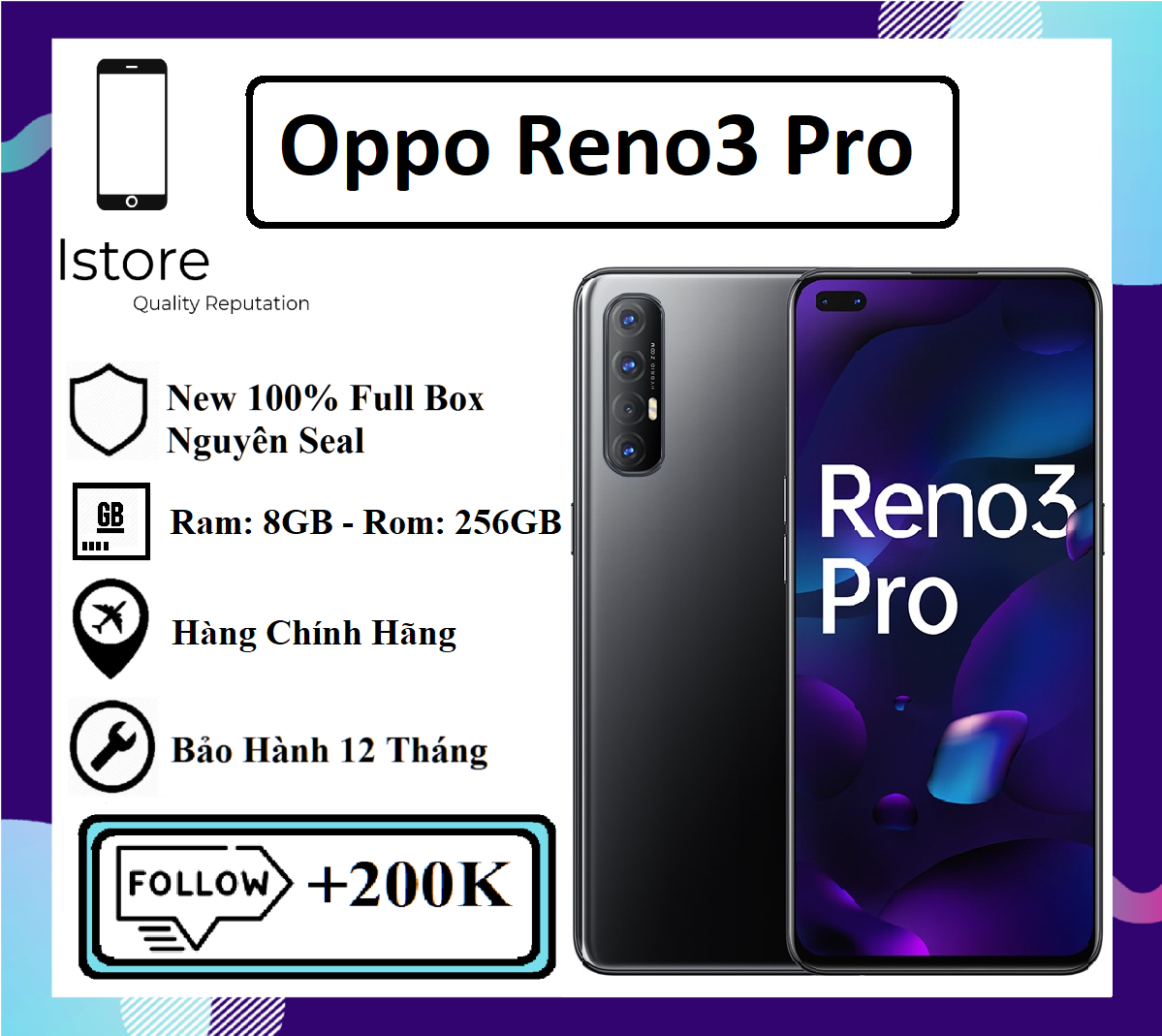 Điện Thoại OPPO Reno3 Pro - 8GB|256GB - Màn Hình:...
