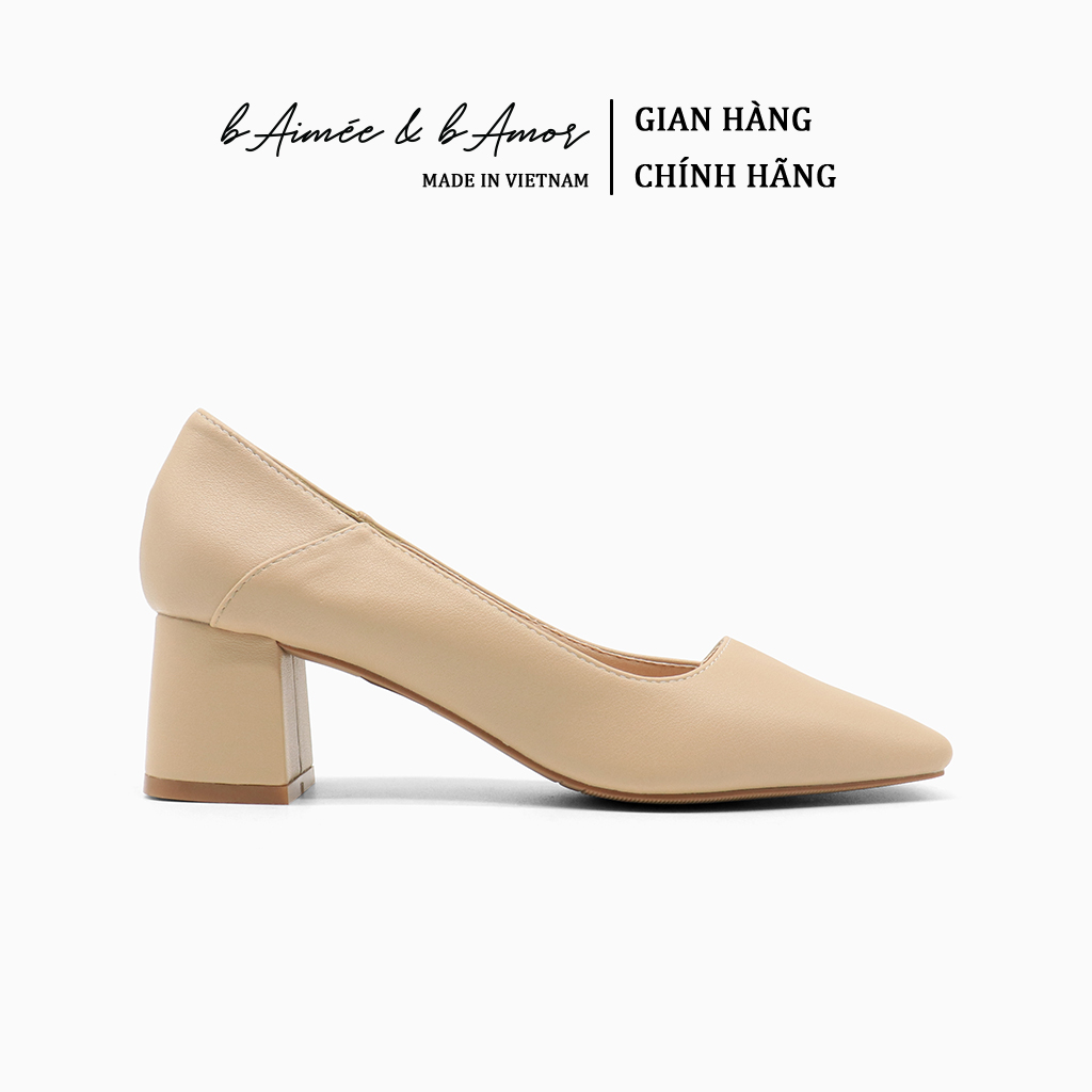 Giày cao gót nữ đế vuông cao 5p mũi vuông thời trang công sở hàn quốc màu trắng, đen, kem, nude bAimée & bAmor - MS1676