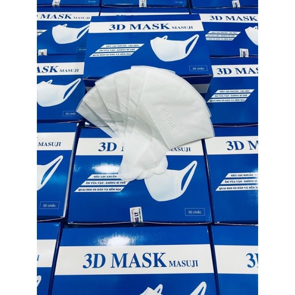 Khẩu trang 3D mask Masuji Chính Hãng hộp 50chiếc - Khẩu trang y tế có logo tem niêm phong, đạt tiêu chuẩn ISO và kiểm định Bộ Y Tế, Khẩu trang y tế 3D Mask nhập khẩu