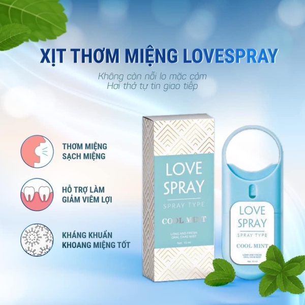 Xịt Thơm Miệng love spray- kissing spray TIỆN LỢI, có 2 mùi Bạc Hà và socola 10ml