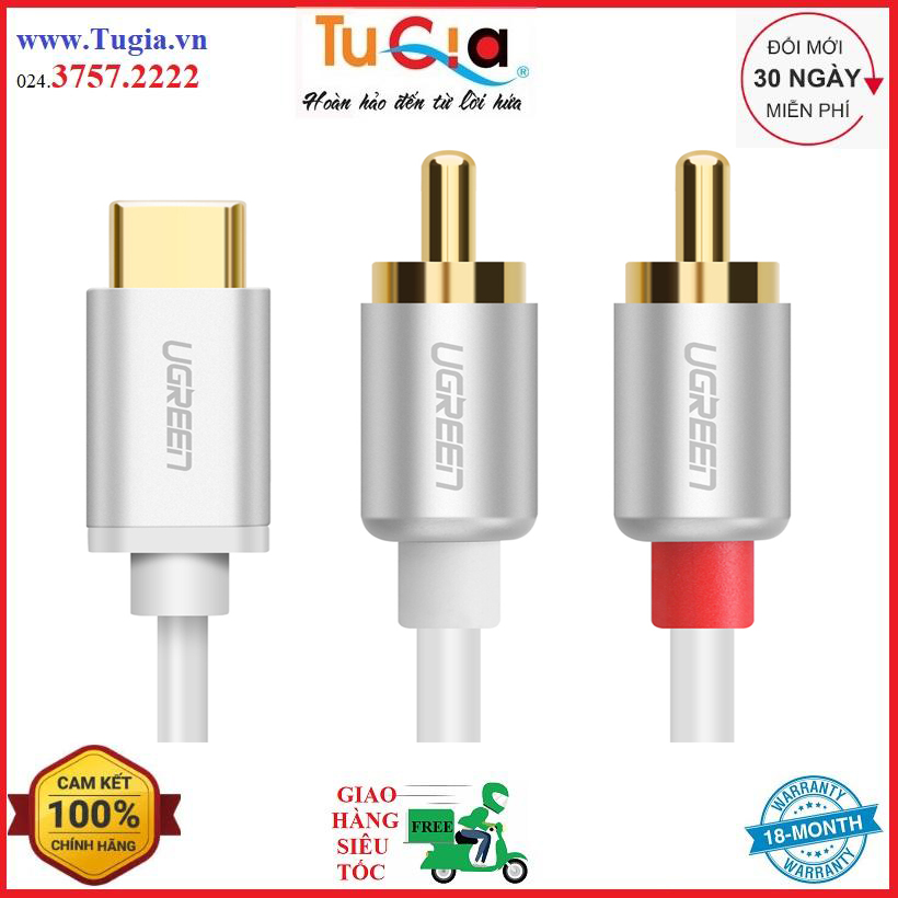 Cáp chuyển đổi usb type c sang 2 đầu hoa sen rca mạ vàng cao cấp dài 1.5m ugreen av145 30735 - hàng chính hãng