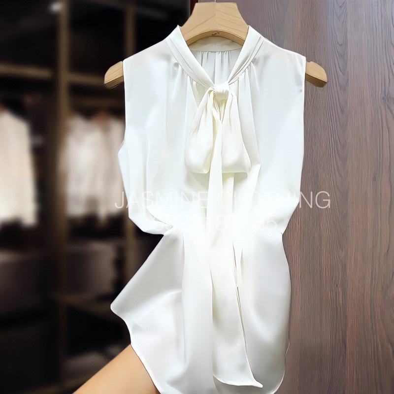 [Hàng QCCC] Áo lụa Latin cộc tay buộc nơ cổ siêu chảnh