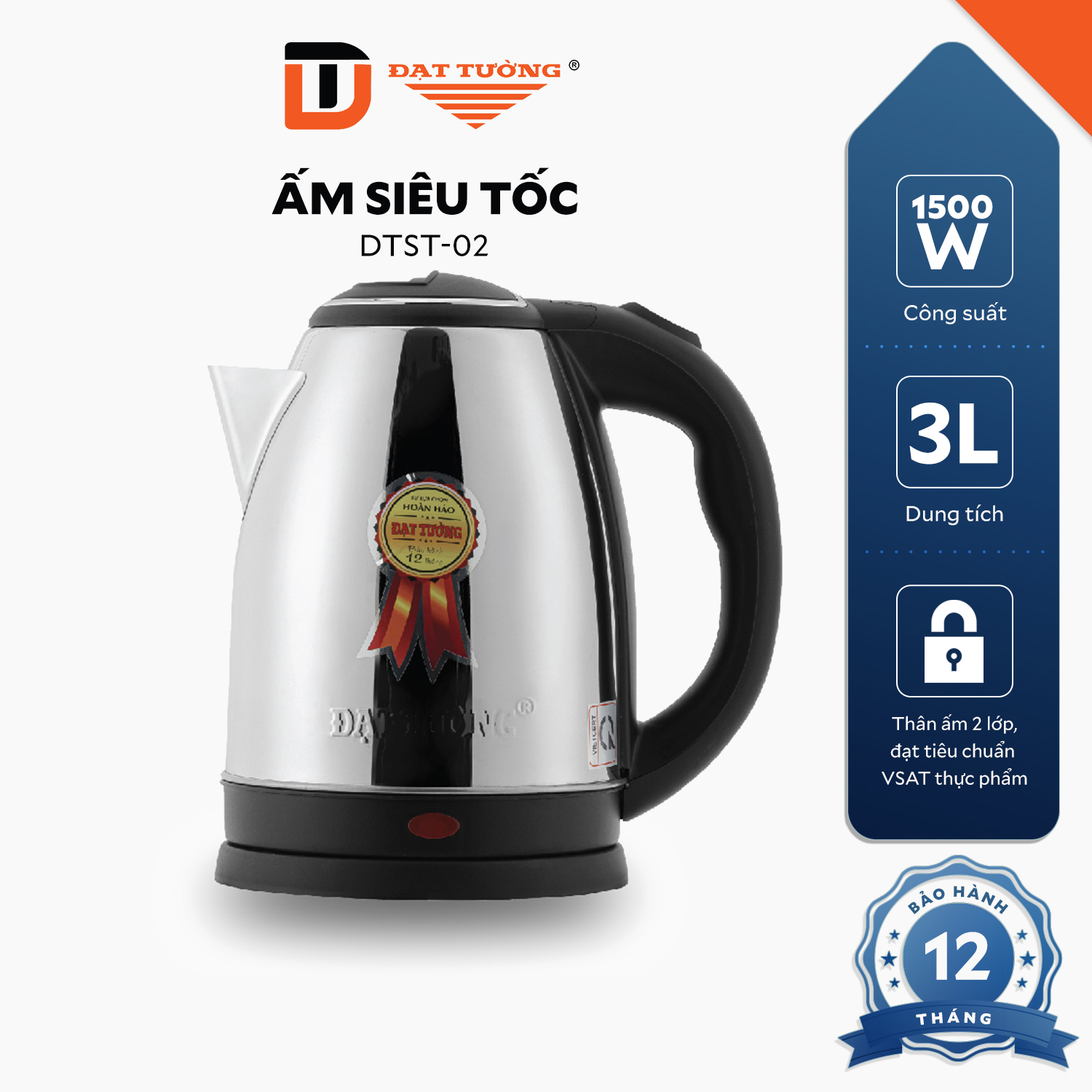 Ấm Siêu Tốc Trơn Đạt Tường - DTST02 - Hàng Chính Hãng