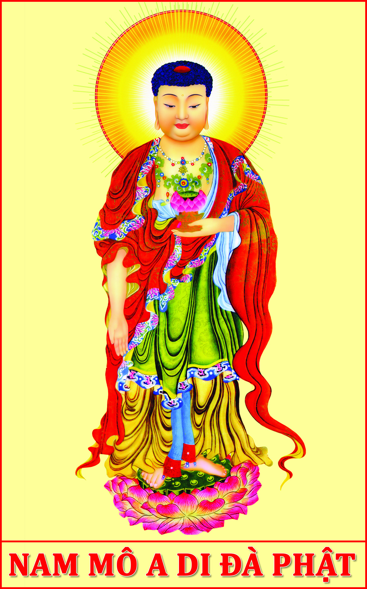Tranh Phật A Di Đà: Với màu sắc tươi sáng và hình ảnh vô cùng sinh động, bức tranh Phật A Di Đà sẽ đem lại cho bạn sự bình yên và tĩnh lặng trong tâm hồn.
