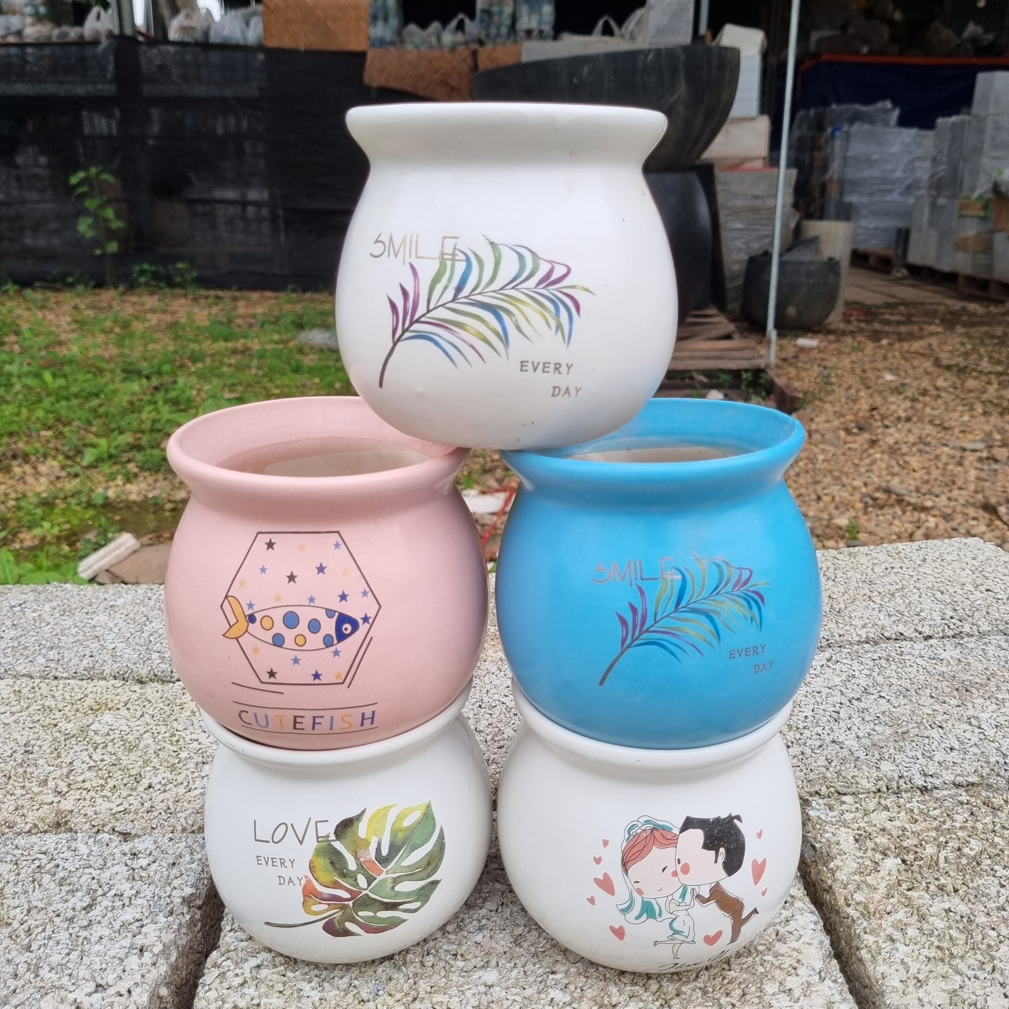 Chậu sứ decal cổ lọ